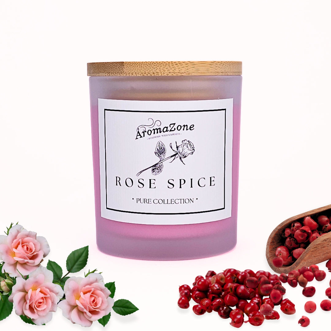 🌹ROSE SPICE♨️ Lumânare parfumată decorativă, ceară naturală handmade - Trandafir, Lemn de Santal, Coacăze Negre