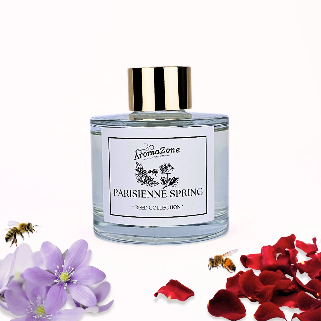 💐PARISIENNE SPRING🐝 Odorizant de cameră natural cu bețișoare, bază ECO-FRIENDLY, handmade - Trandafir, Violete, Lemn de Santal