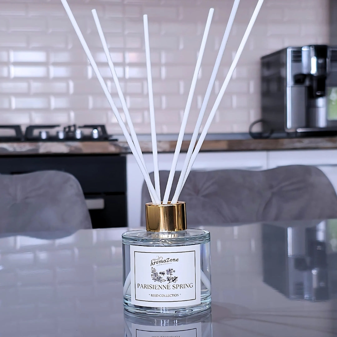 💐PARISIENNE SPRING🐝 Odorizant de cameră natural cu bețișoare, bază ECO-FRIENDLY, handmade - Trandafir, Violete, Lemn de Santal