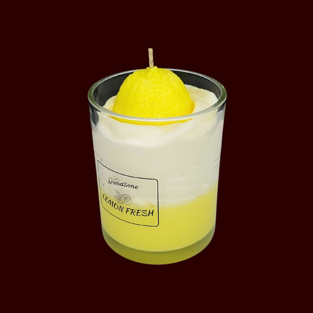 🍋LEMON FRESH🍃 Lumânare parfumată decorativă, ceară naturală handmade