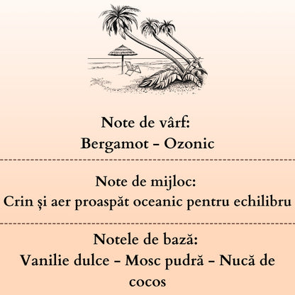 🏝️PARADISE BEACH⛱️ Lumânare parfumată decorativă, ceară naturală handmade - Dulce, Nucă de Cocos, Aer Oceanic