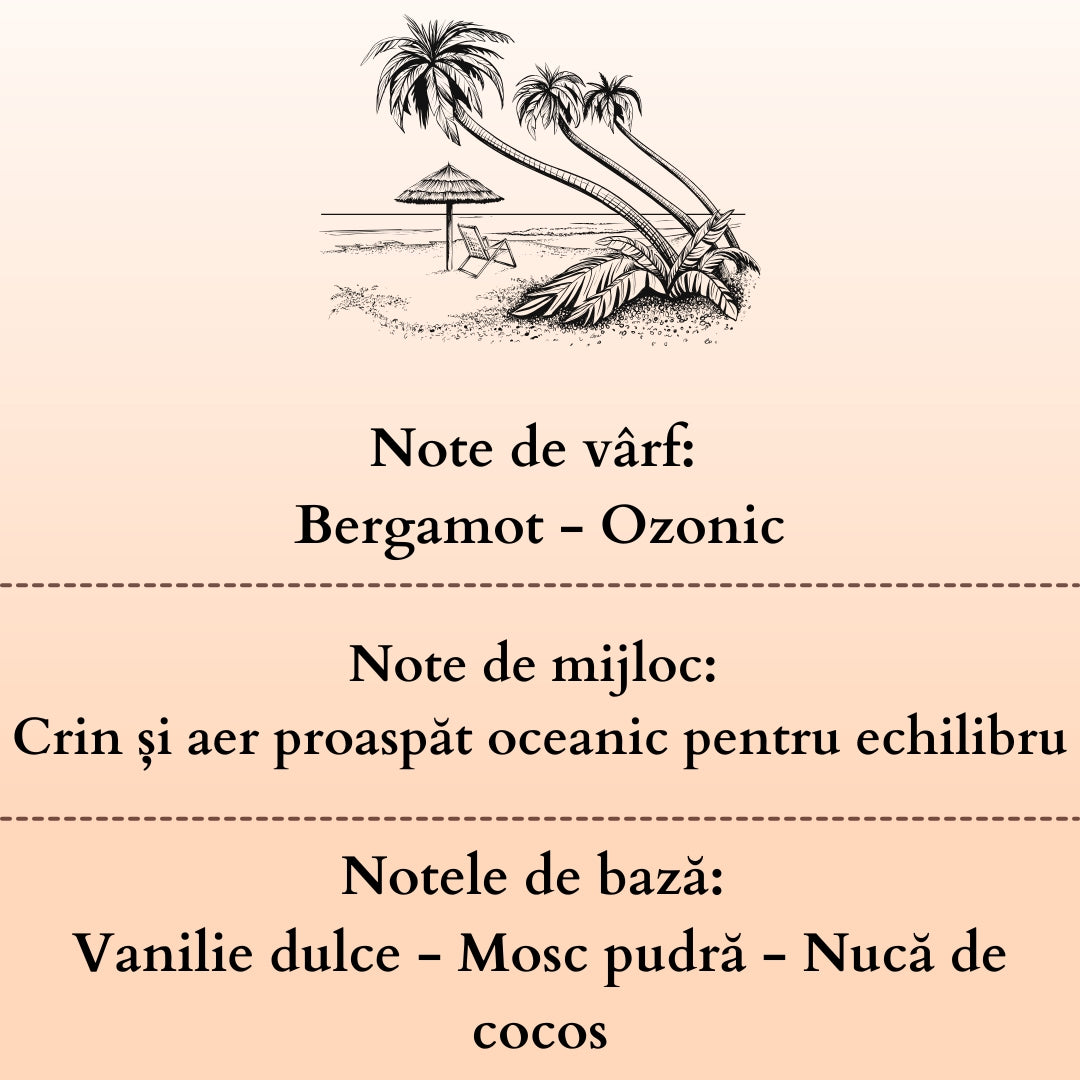 🏝️PARADISE BEACH⛱️ Odorizant de cameră natural cu bețișoare, bază ECO-FRIENDLY, handmade - Dulce, Nucă de Cocos, Aer Oceanic