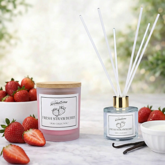 Set Cadou FRESH STRAWBERRY – Lumânare Parfumată Naturală și Odorizant cu Bețișoare Premium, Intensitate Medie