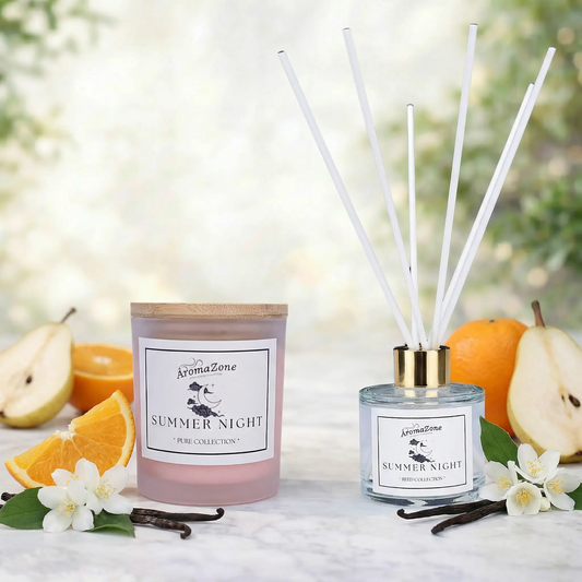 Set Cadou SUMMER NIGHT – Lumânare Parfumată Naturală și Odorizant cu Bețișoare Premium, Intensitate Subtilă
