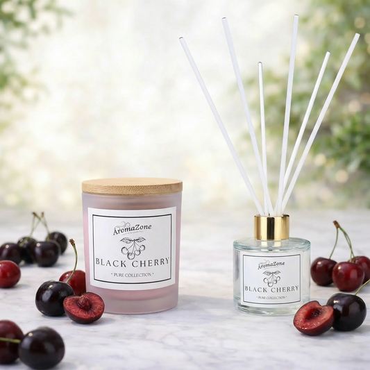 Set Cadou BLACK CHERRY – Lumânare Parfumată Naturală și Odorizant cu Bețișoare Premium, Intensitate Puternică
