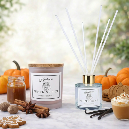 Set Cadou PUMPKIN SPICE – Lumânare Parfumată Naturală și Odorizant cu Bețișoare Premium, Intensitate Puternică