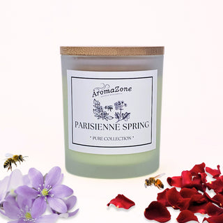 💐PARISIENNE SPRING🐝 Lumânare parfumată decorativă, ceară naturală handmade - Trandafir, Violete, Lemn de Santal