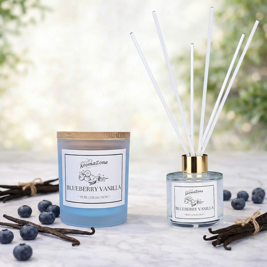 Set Cadou BLUEBERRY VANILLA – Lumânare Parfumată Naturală și Odorizant cu Bețișoare Premium, Intensitate Puternică