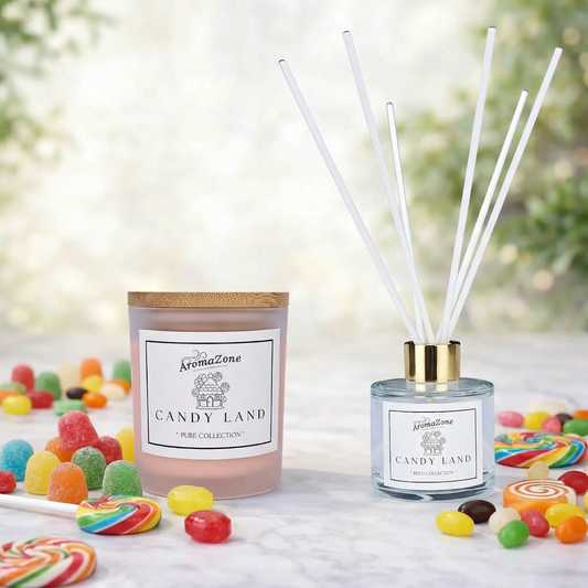 Set Cadou CANDY LAND – Lumânare Parfumată Naturală și Odorizant cu Bețișoare Premium, Intensitate Medie