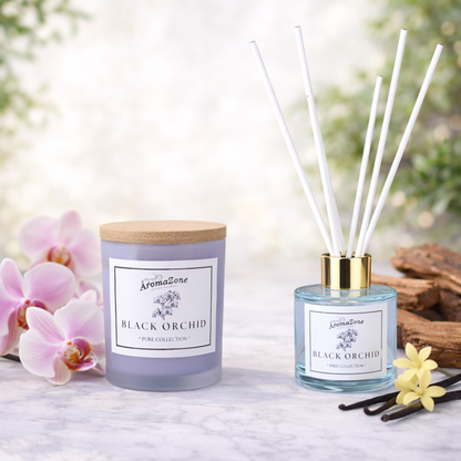 Set Cadou BLACK ORCHID – Lumânare Parfumată Naturală și Odorizant cu Bețișoare Premium, Intensitate Puternică