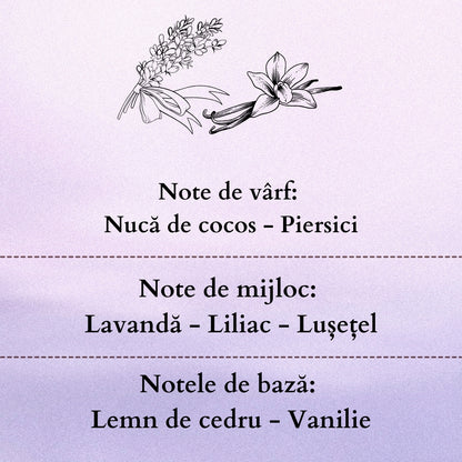 🪻LAVENDER VANILLA🍦 Lumânare parfumată decorativă, ceară naturală handmade - Lavandă, Vanilie, Nucă de Cocos