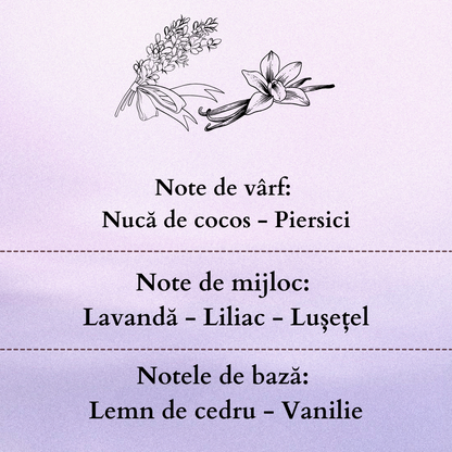 Set Cadou LAVENDER VANILLA – Lumânare Parfumată Naturală și Odorizant cu Bețișoare Premium, Intensitate Medie