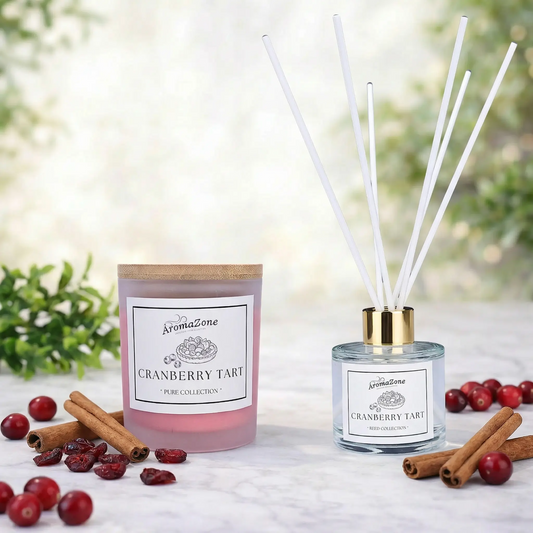 Set Cadou CRANBERRY TART – Lumânare Parfumată Naturală și Odorizant cu Bețișoare Premium, Intensitate Medie